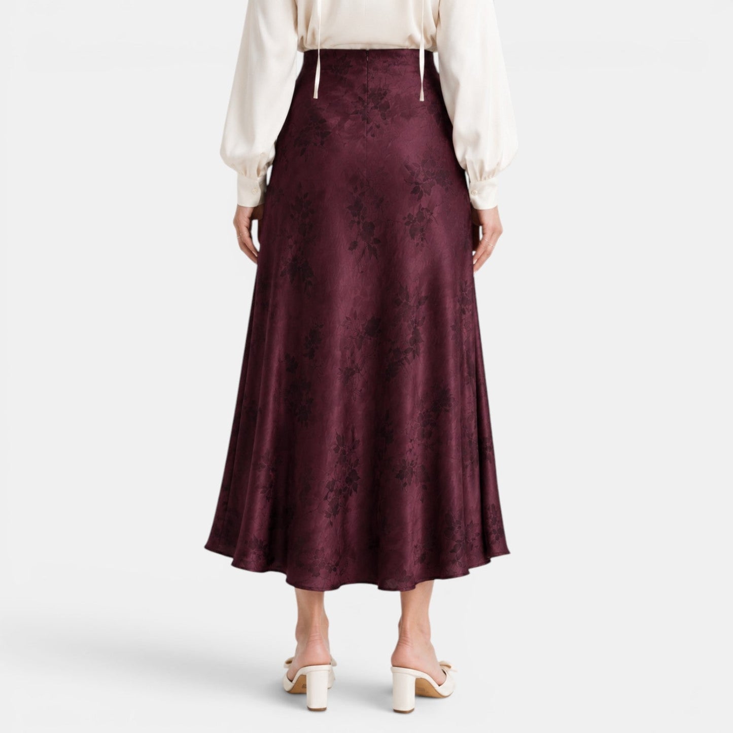 Falda Maxi Satinada Rosas Mujer