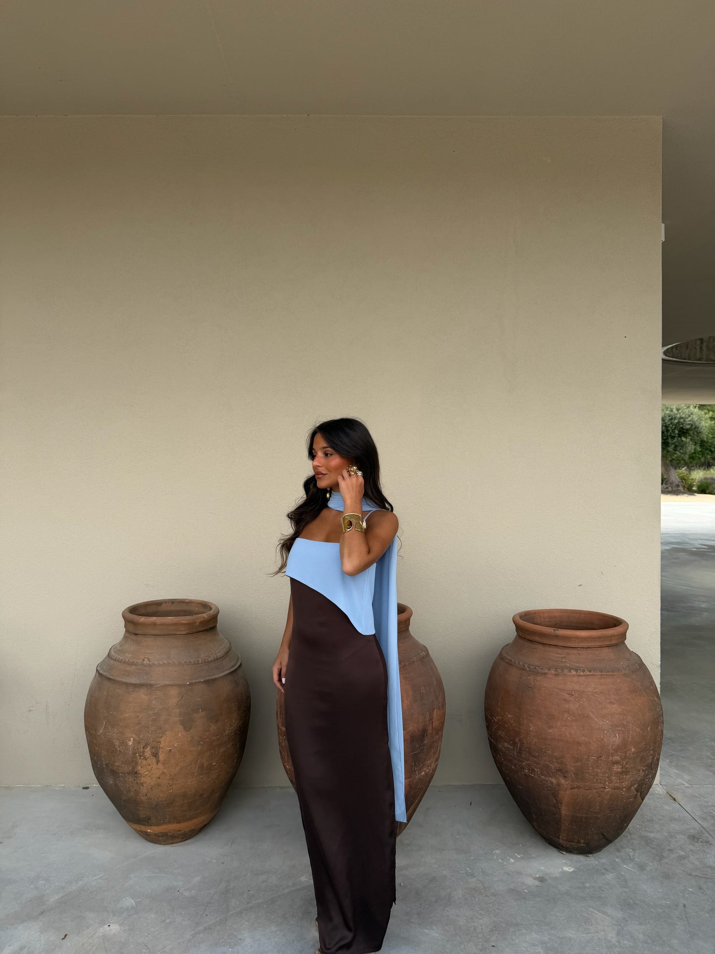 Joanna Dress In Brown and Blue