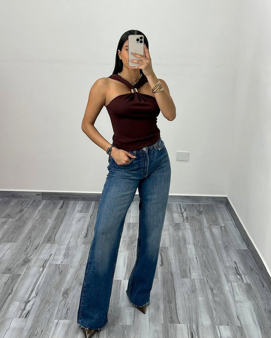 NOELIA - TOP HALTER COLOR MOCA