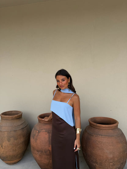 Joanna Dress In Brown and Blue