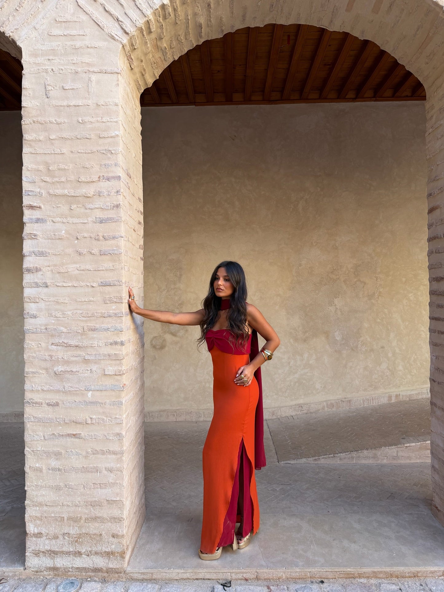 Zahara Dress in Orange and Red