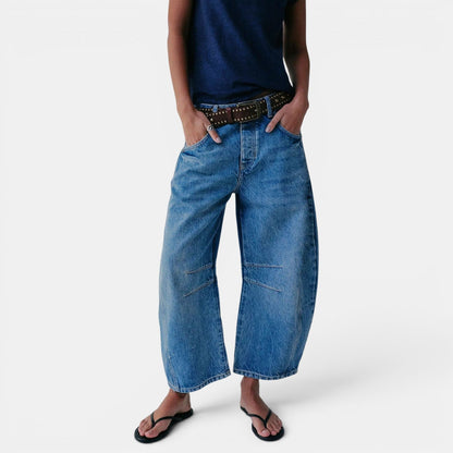Jeans Mujer Elasticos Tiro Medio Pierna Ancha