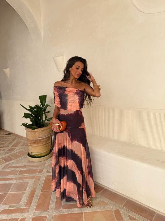 Robe Tolède imprimée orange et marron