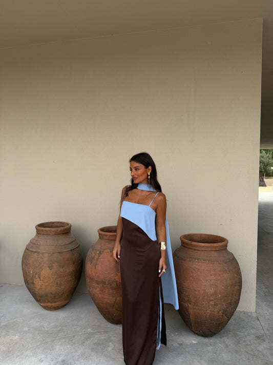Robe Joanna marron et bleue