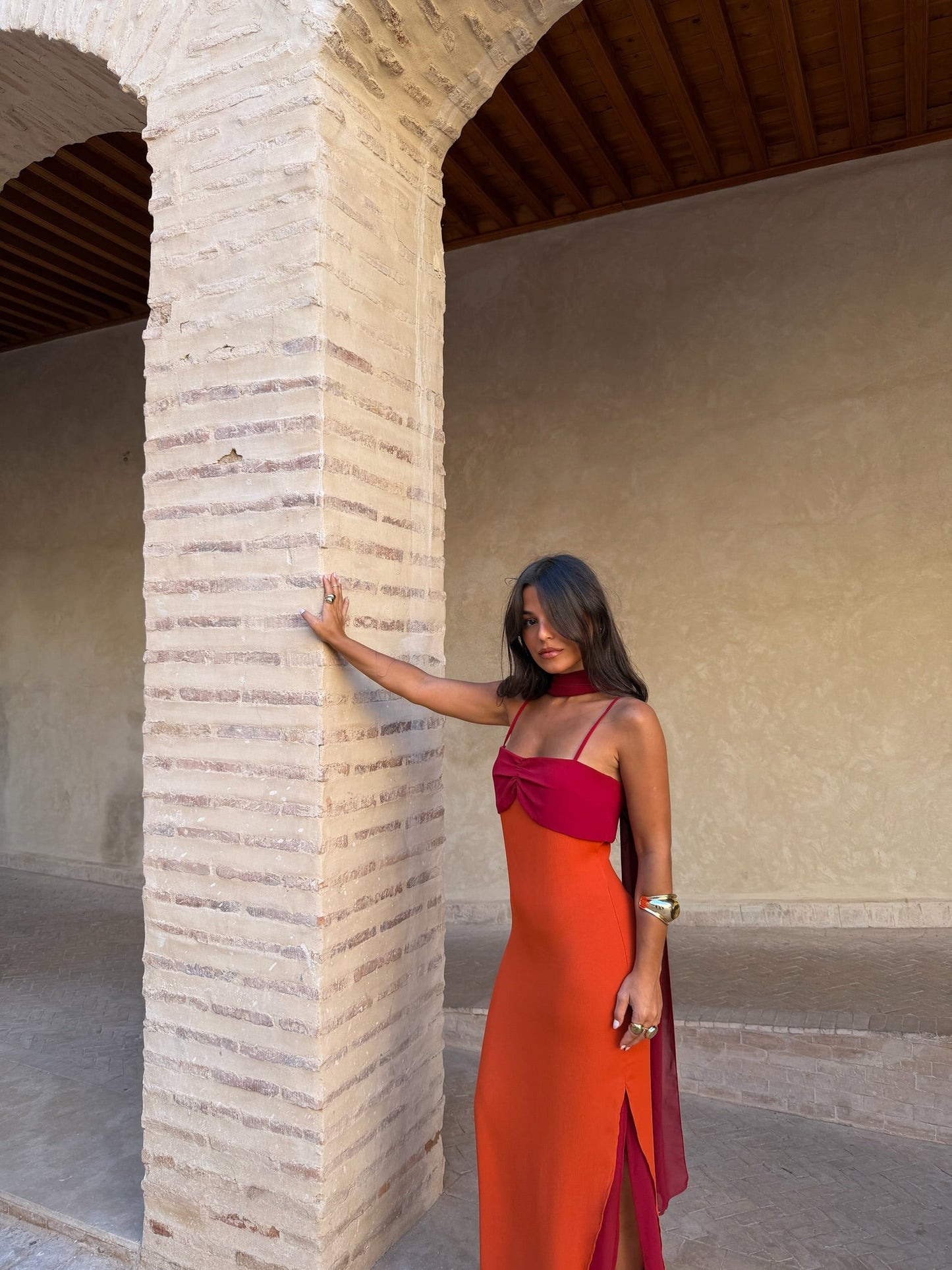 Zahara Dress in Orange and Red