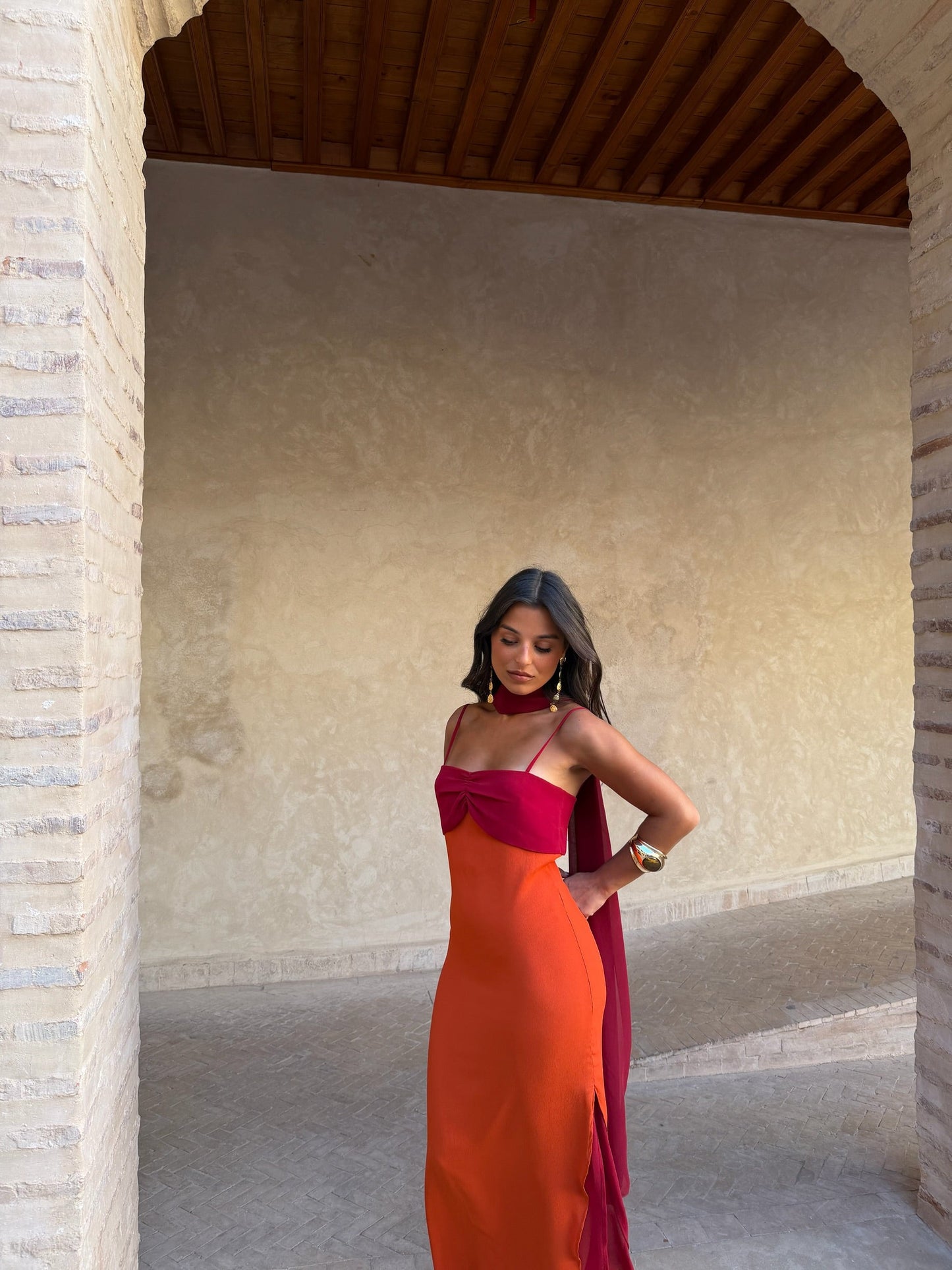 Zahara Dress in Orange and Red