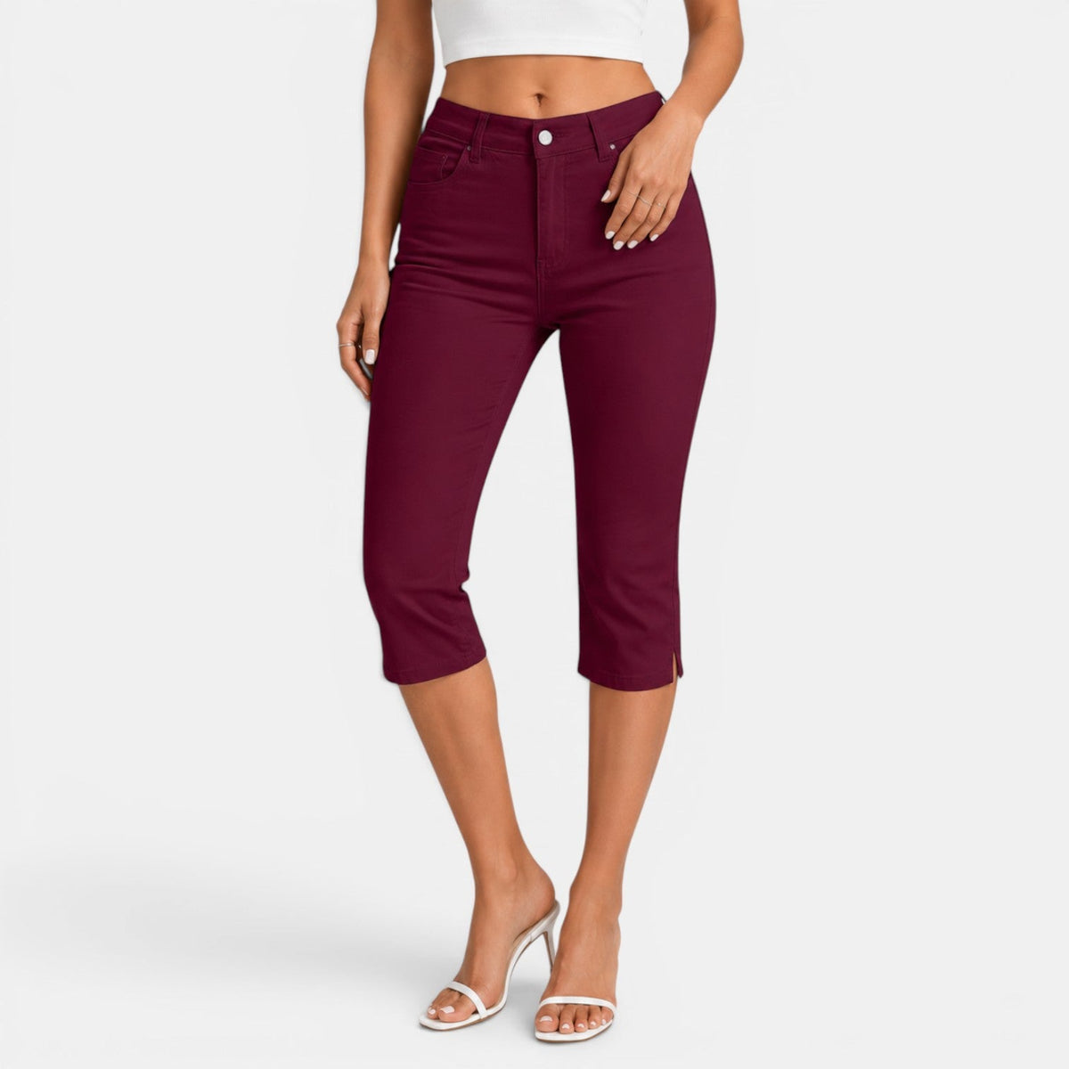 ELENA - Stretch capri pants in red, image 10