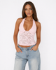 NAIARA - HAUT HALTER EN DENTELLE ROSE