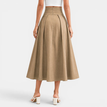 Falda Maxi Plisada Caqui Mujer