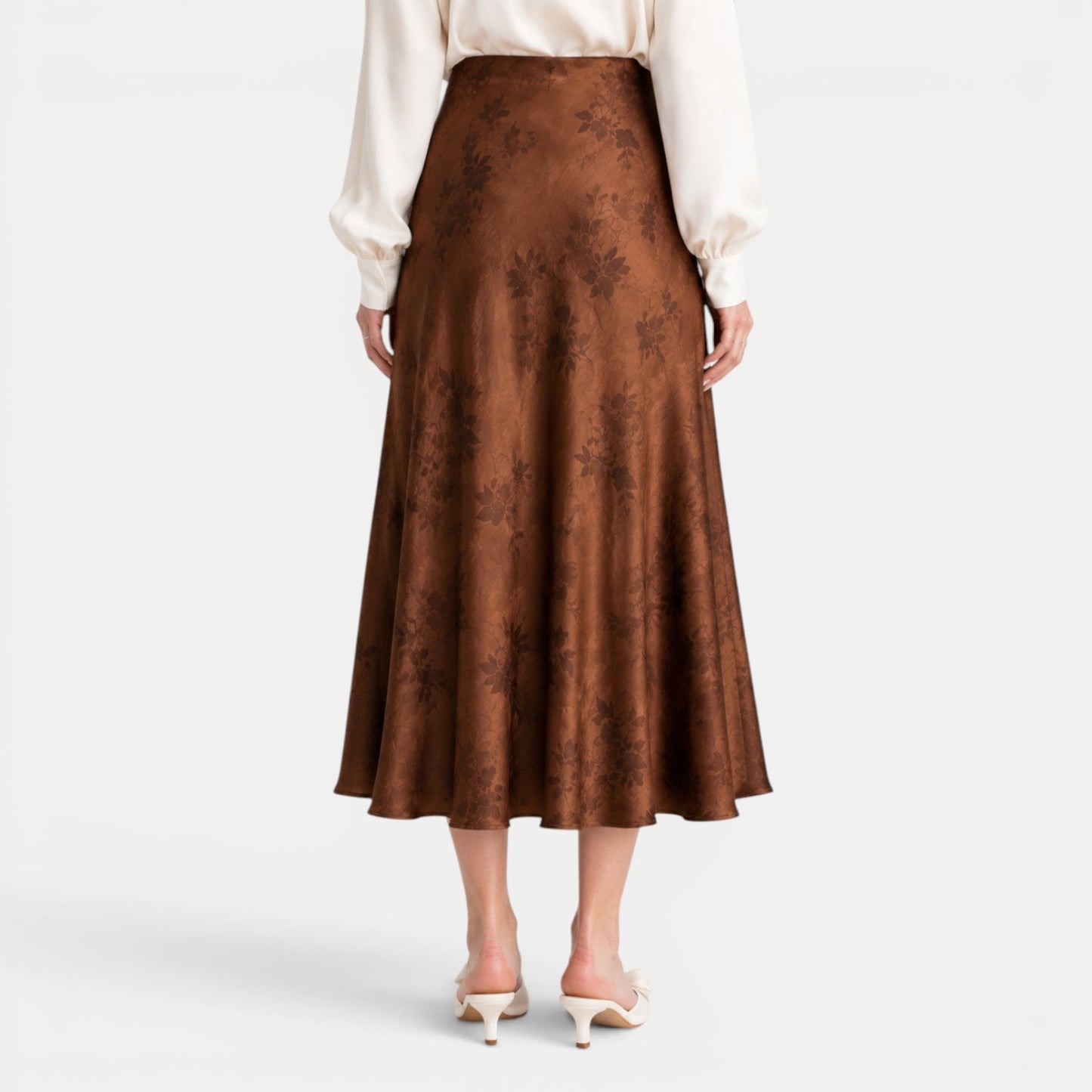Falda Maxi Satinada Rosas Mujer
