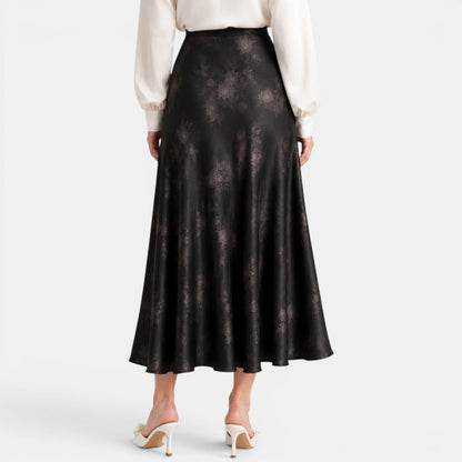 Falda Maxi Satinada Rosas Mujer