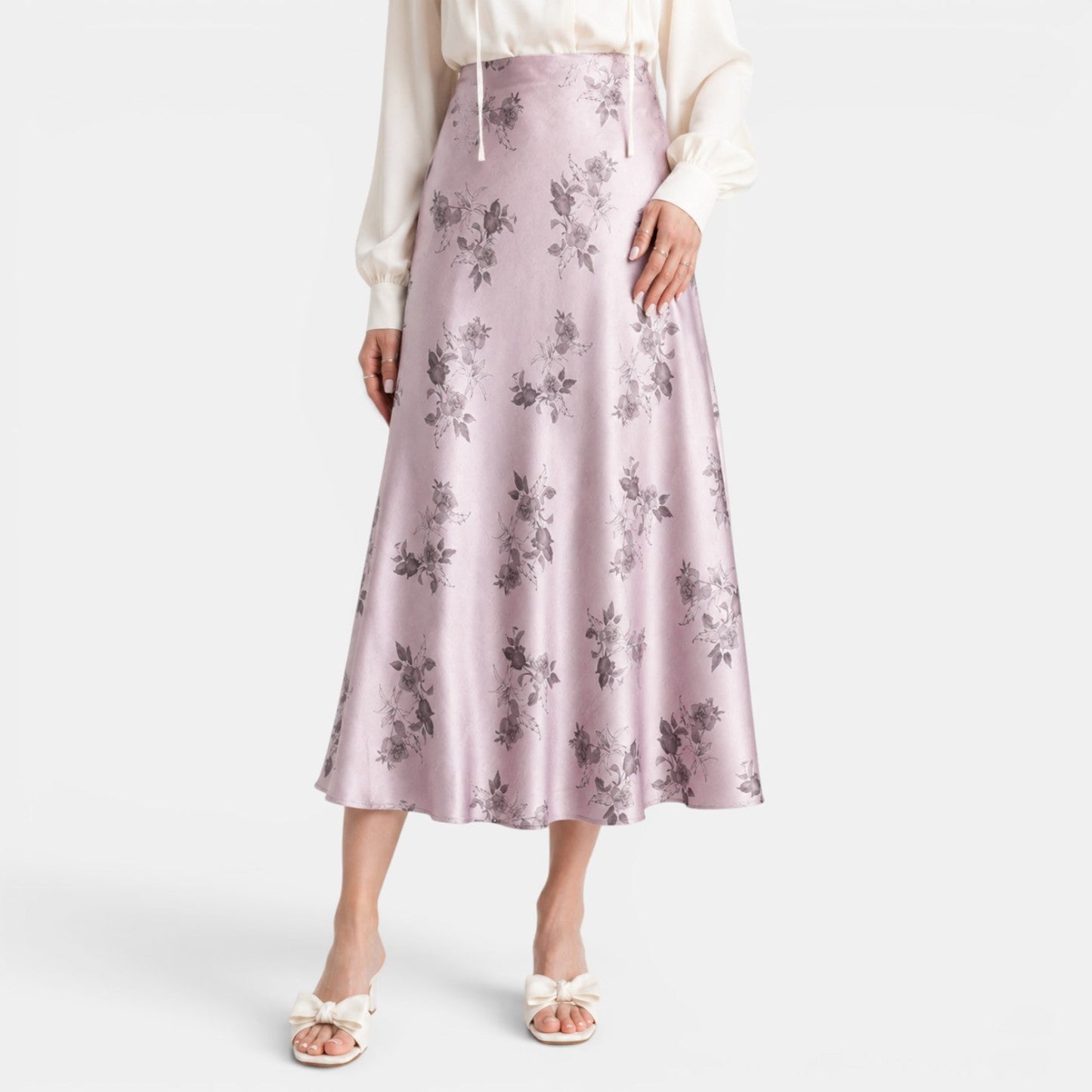 Falda Maxi Satinada Rosas Mujer