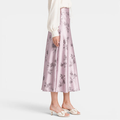 Falda Maxi Satinada Rosas Mujer