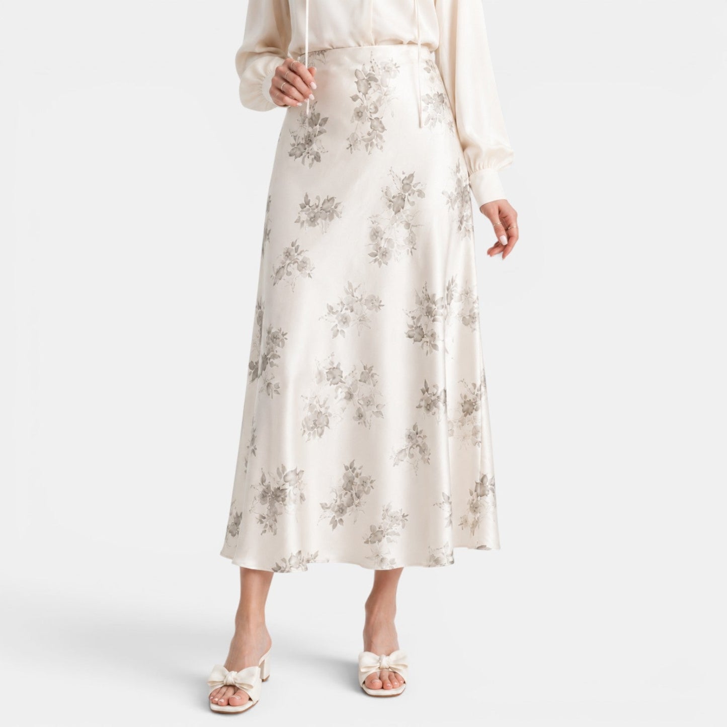 Falda Maxi Satinada Rosas Mujer