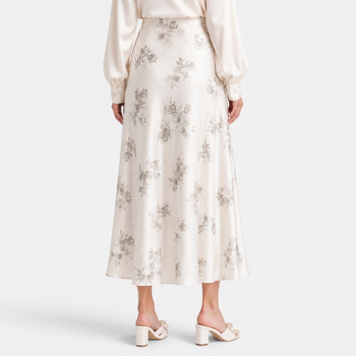 Falda Maxi Satinada Rosas Mujer