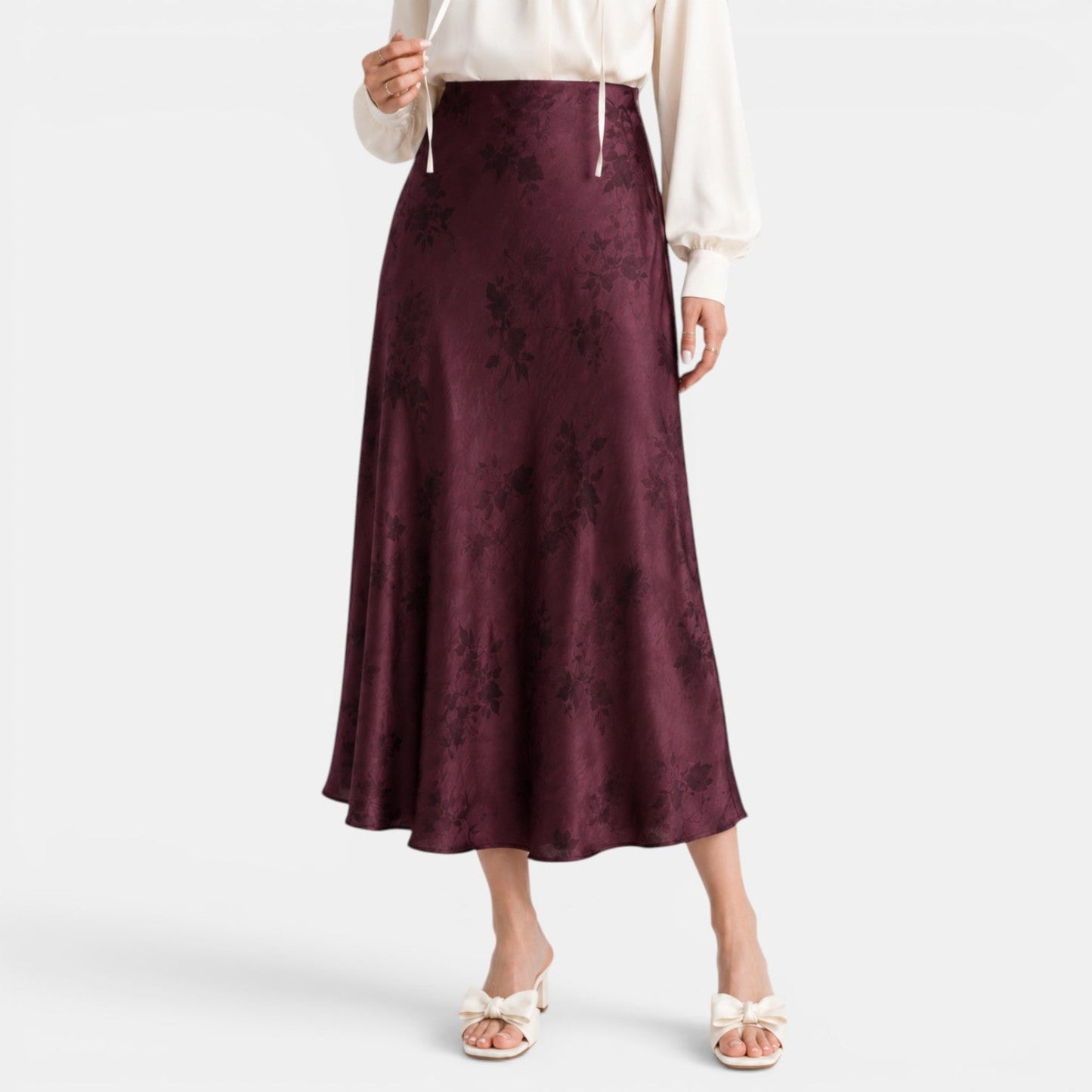 Falda Maxi Satinada Rosas Mujer