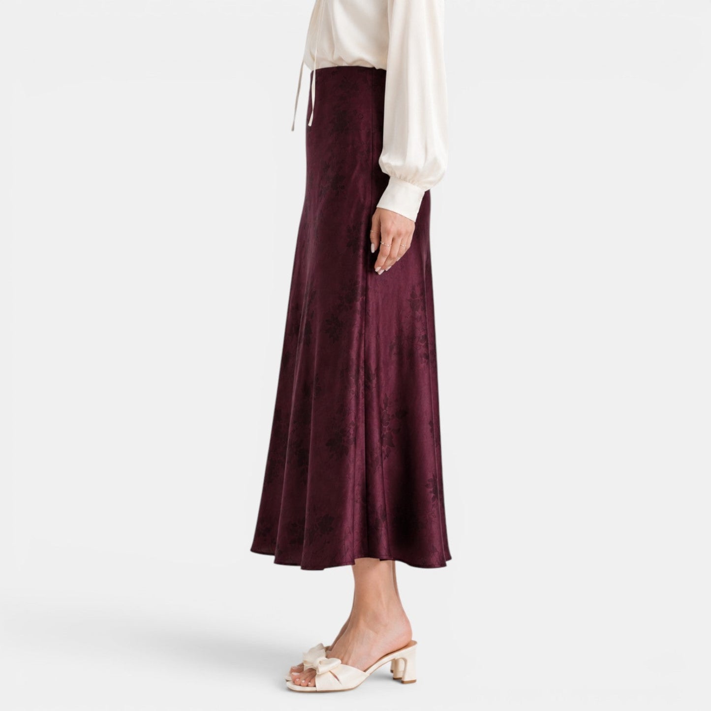 Falda Maxi Satinada Rosas Mujer