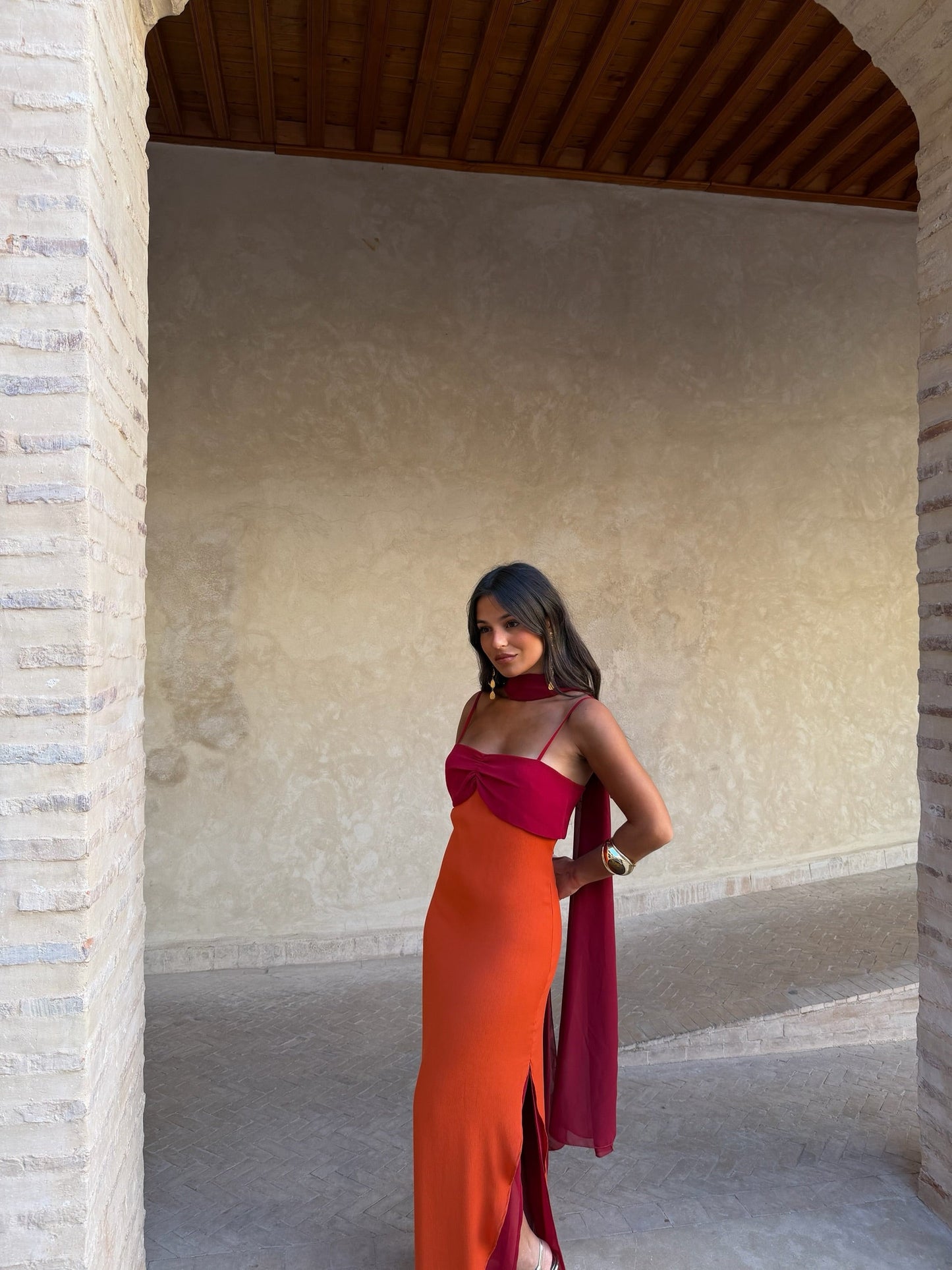 Zahara Dress in Orange and Red