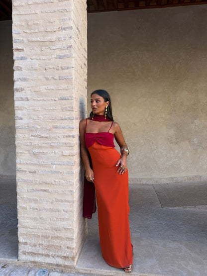 Zahara Dress in Orange and Red