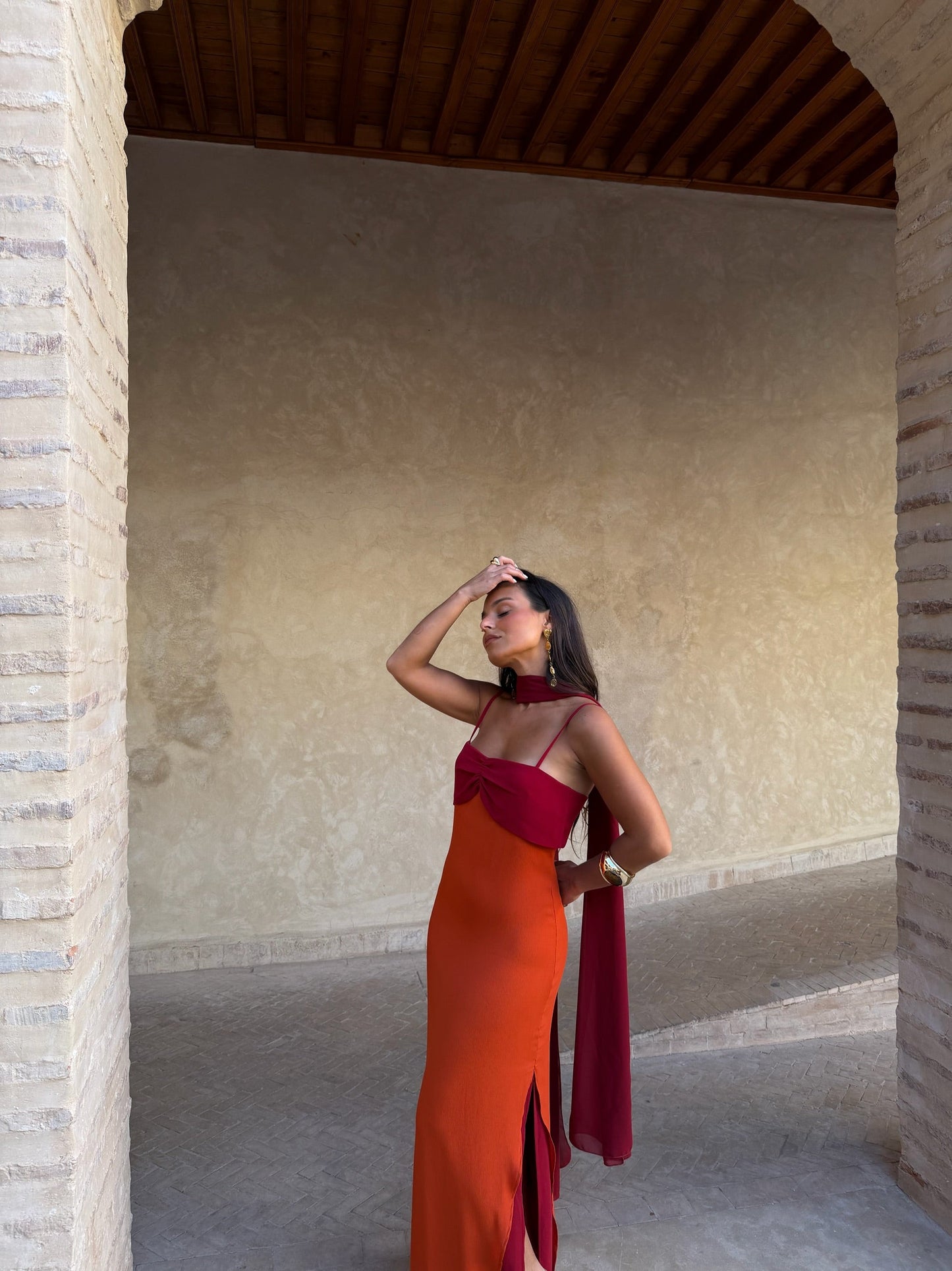 Zahara Dress in Orange and Red