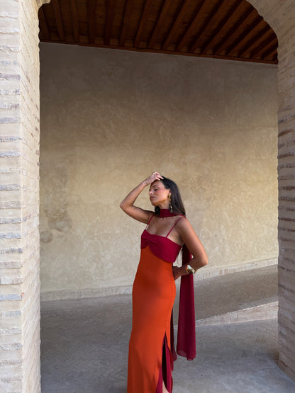 Zahara Dress in Orange and Red