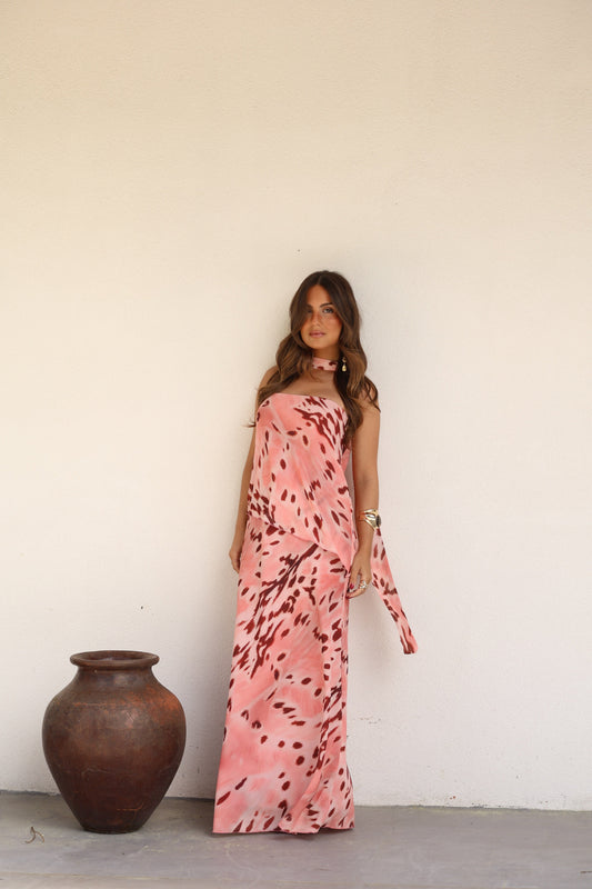 Robe Aitana rose et bordeaux