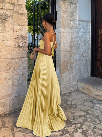 GEMA - VESTIDO MAXI HALTER PLISADO CINTURA ALTA