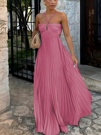 GEMA - VESTIDO MAXI HALTER PLISADO CINTURA ALTA