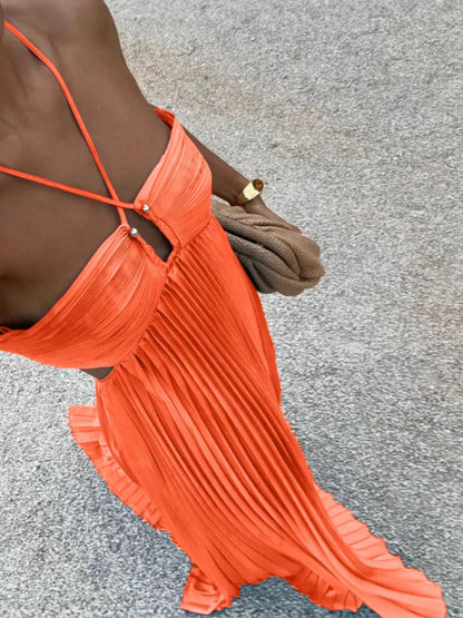 GEMA - VESTIDO MAXI HALTER PLISADO CINTURA ALTA