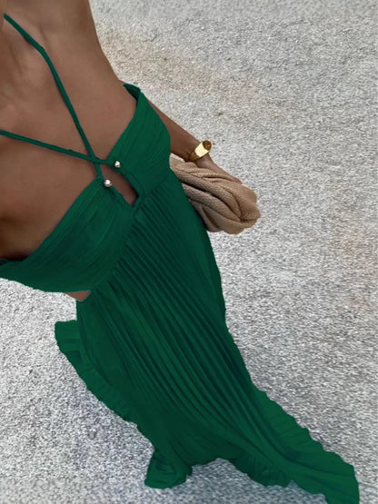 GEMA - VESTIDO MAXI HALTER PLISADO CINTURA ALTA