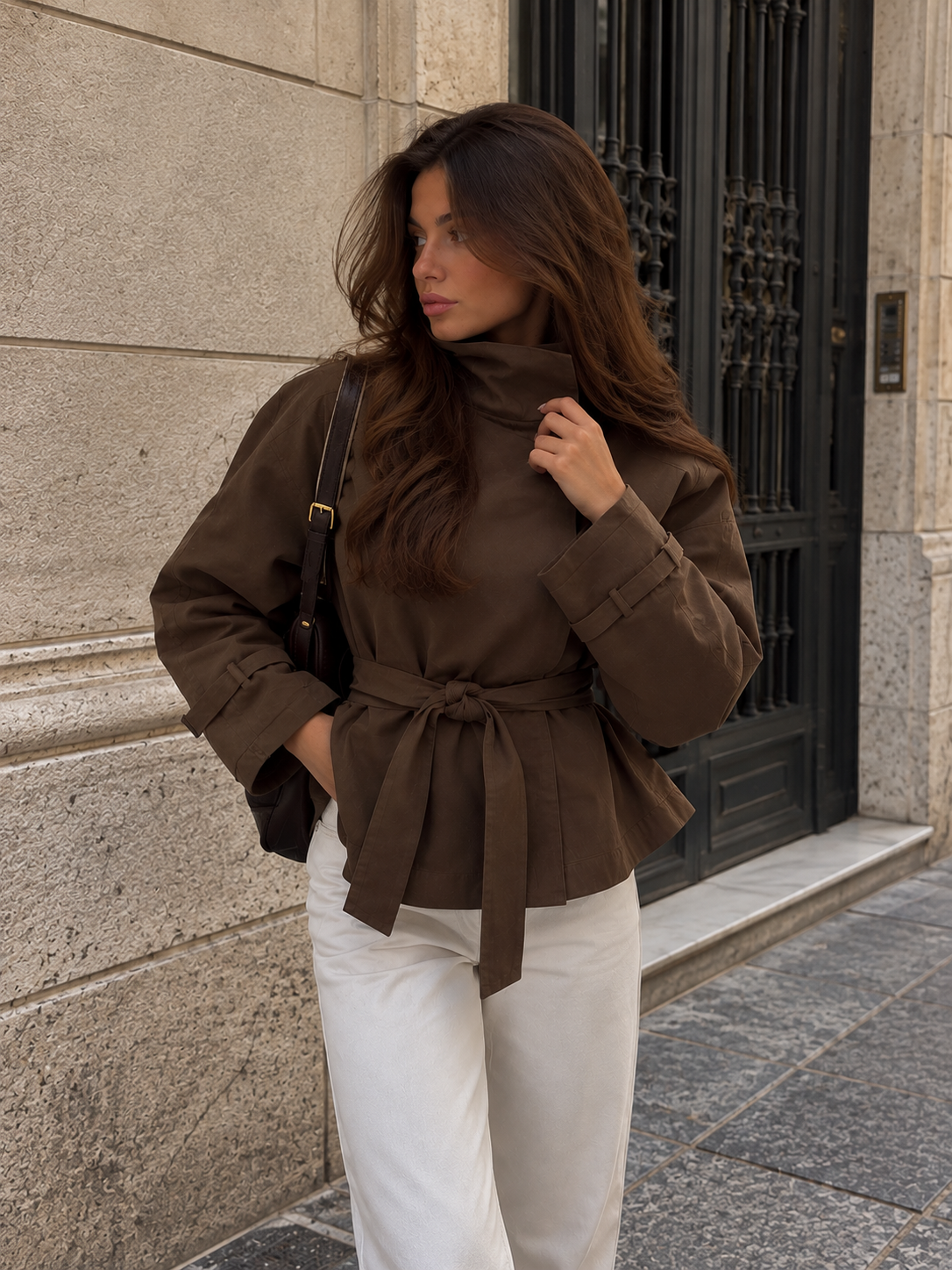 FRANCESCA - Veste en daim coloris marron foncé, image principale