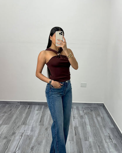 NOELIA - TOP HALTER COLOR MOCA