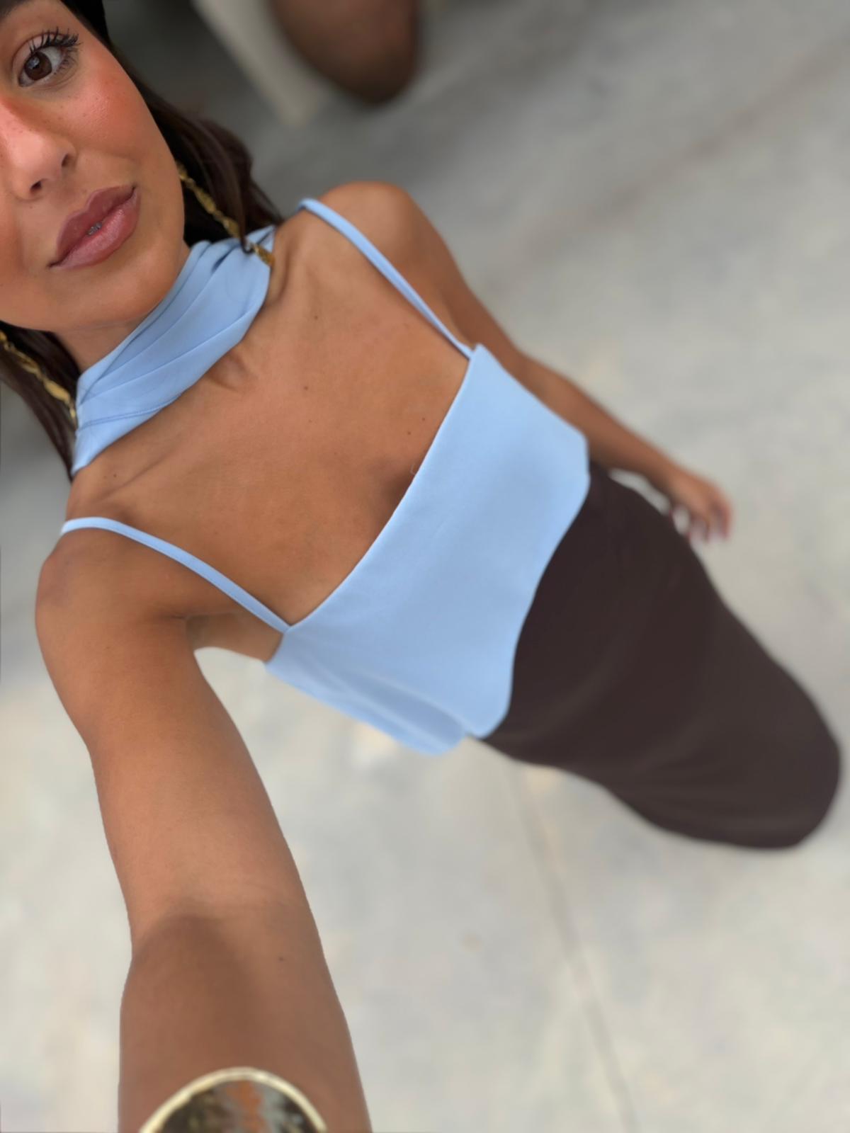 Joanna Dress In Brown and Blue