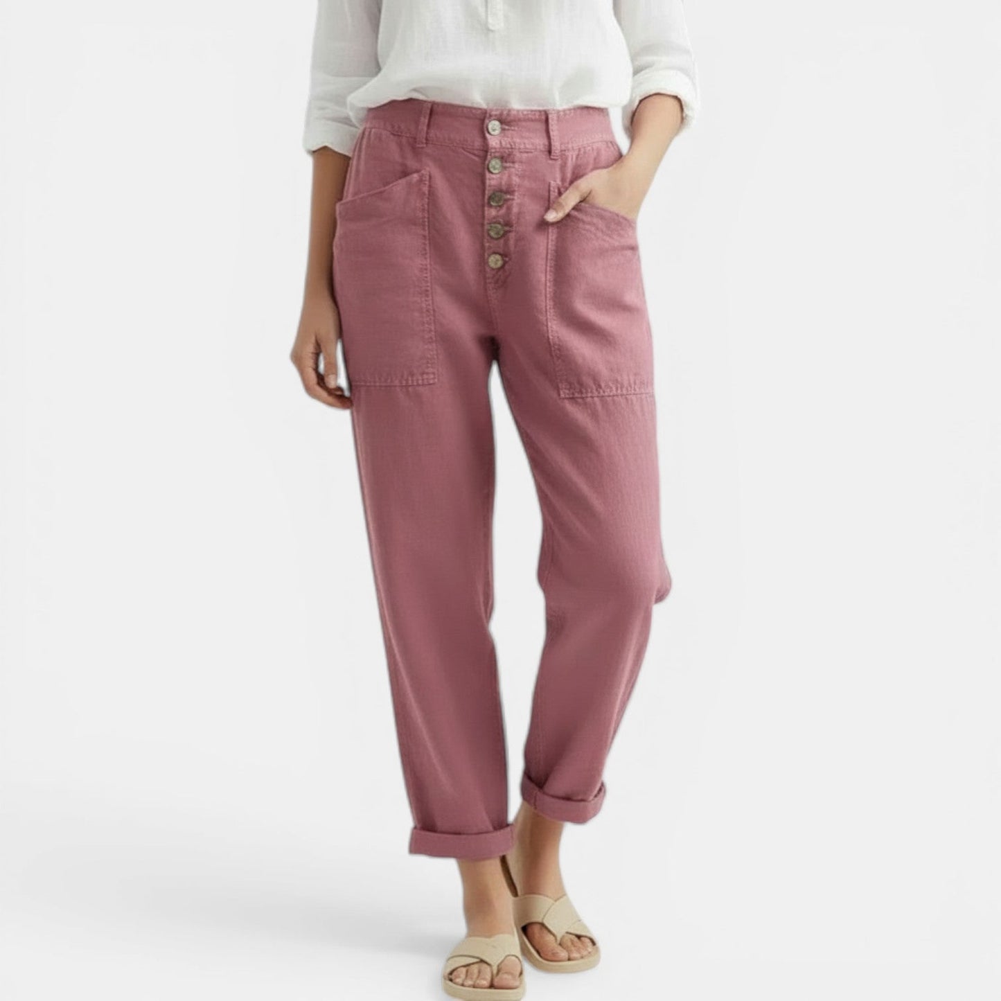 Pantalón Ancho Mujer Algodón Lino Casual