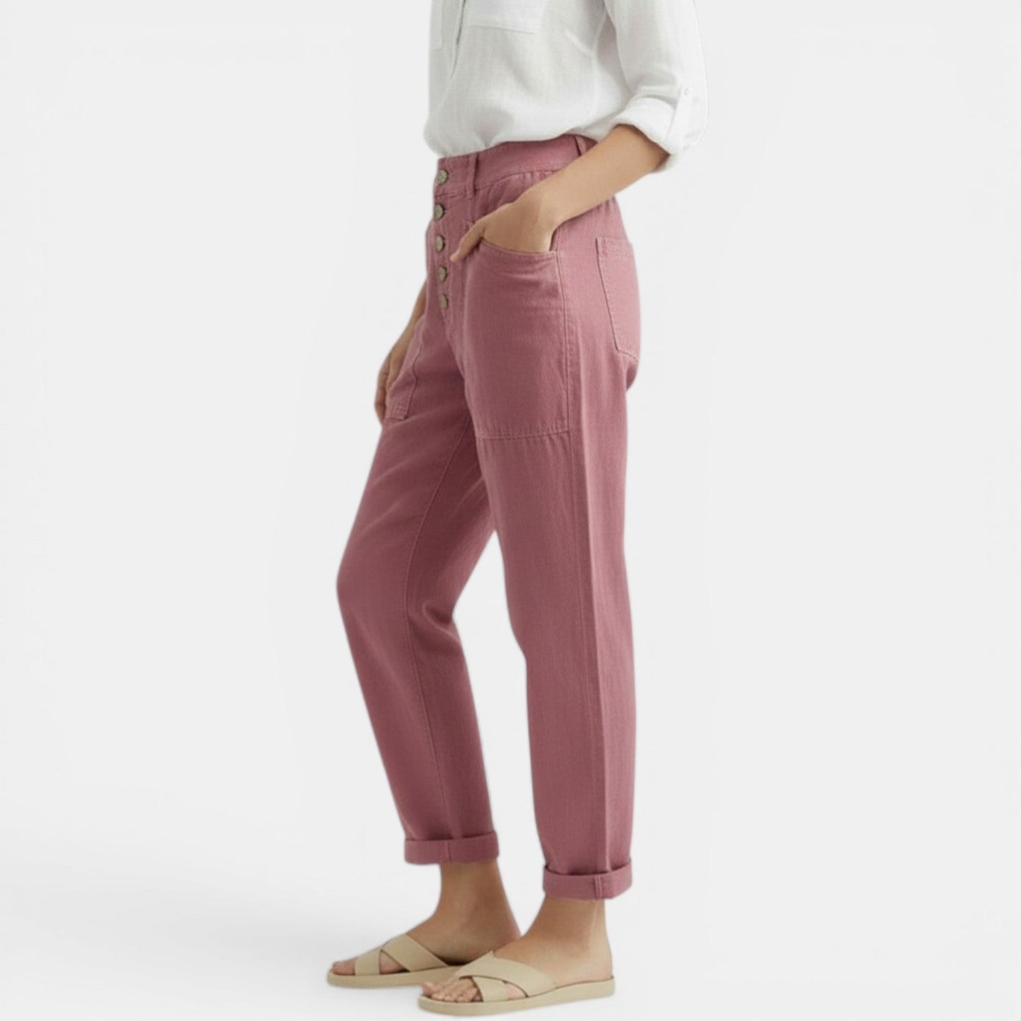 Pantalón Ancho Mujer Algodón Lino Casual