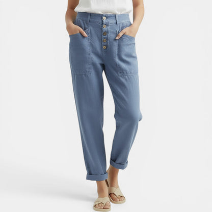 Pantalón Ancho Mujer Algodón Lino Casual