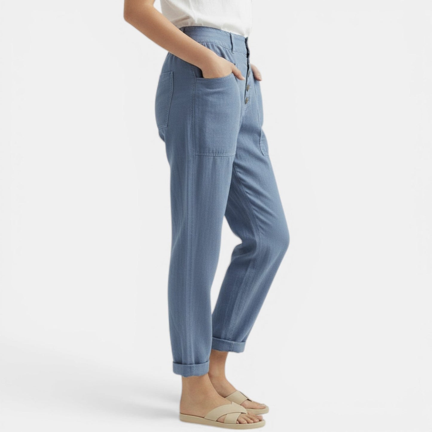 Pantalón Ancho Mujer Algodón Lino Casual