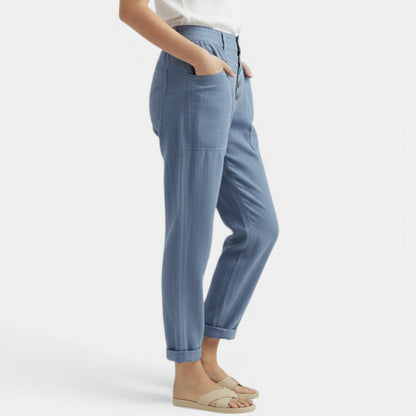 Pantalón Ancho Mujer Algodón Lino Casual