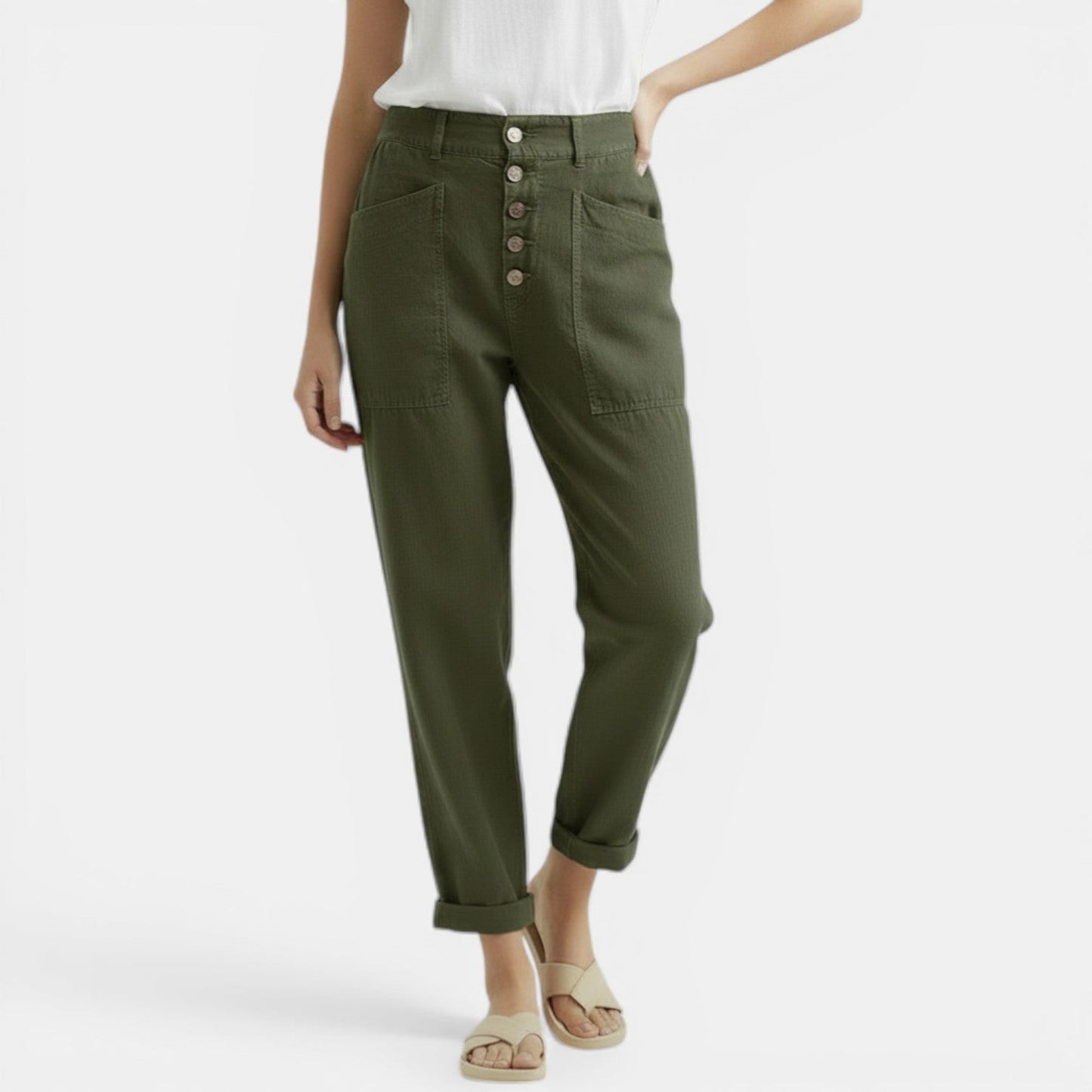 Pantalón Ancho Mujer Algodón Lino Casual