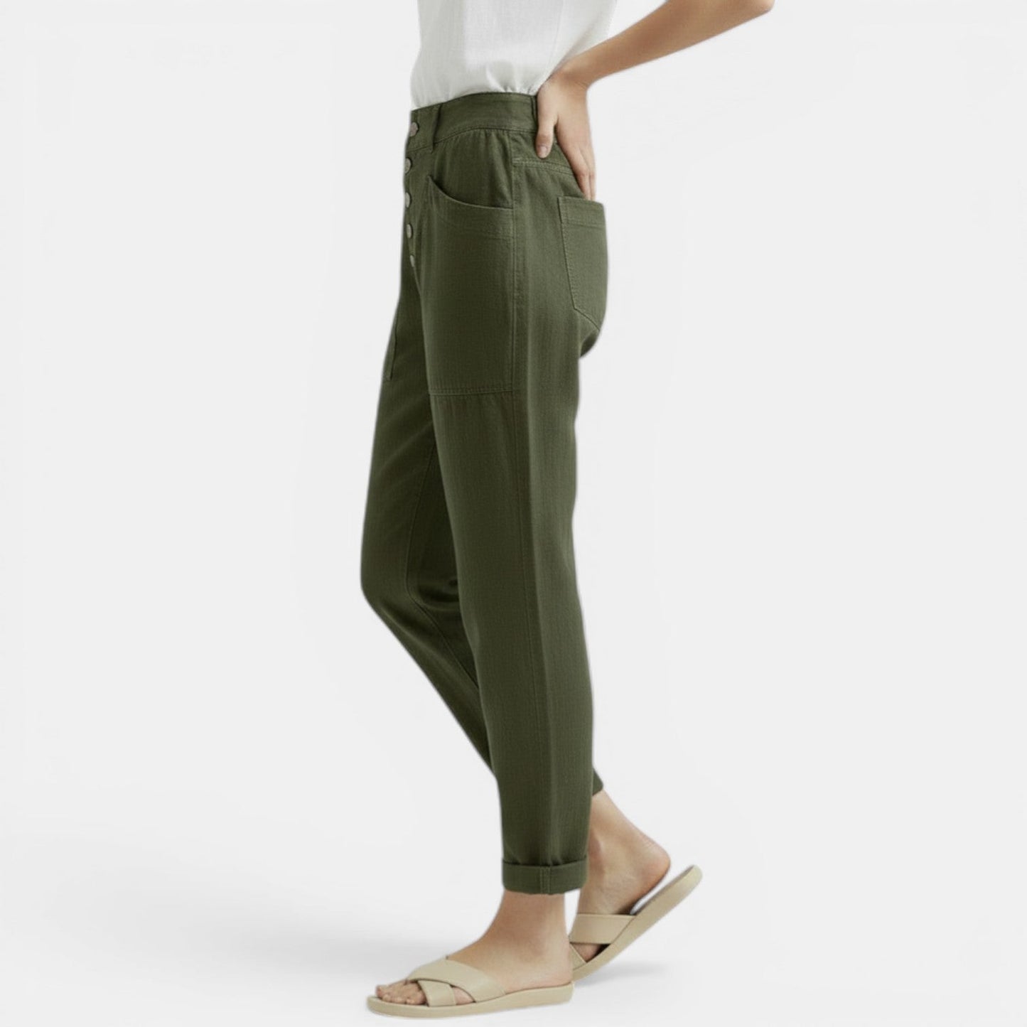 Pantalón Ancho Mujer Algodón Lino Casual