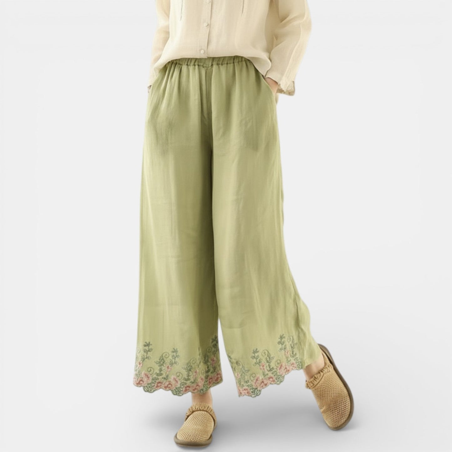Pantalones Anchos de Lino y Algodón Mujer Verano