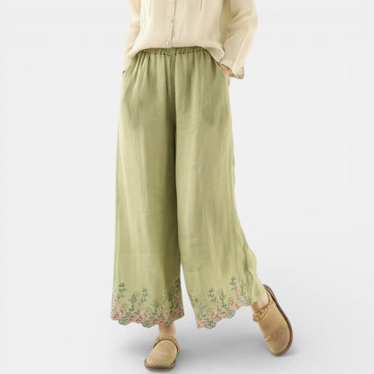 Pantalones Anchos de Lino y Algodón Mujer Verano
