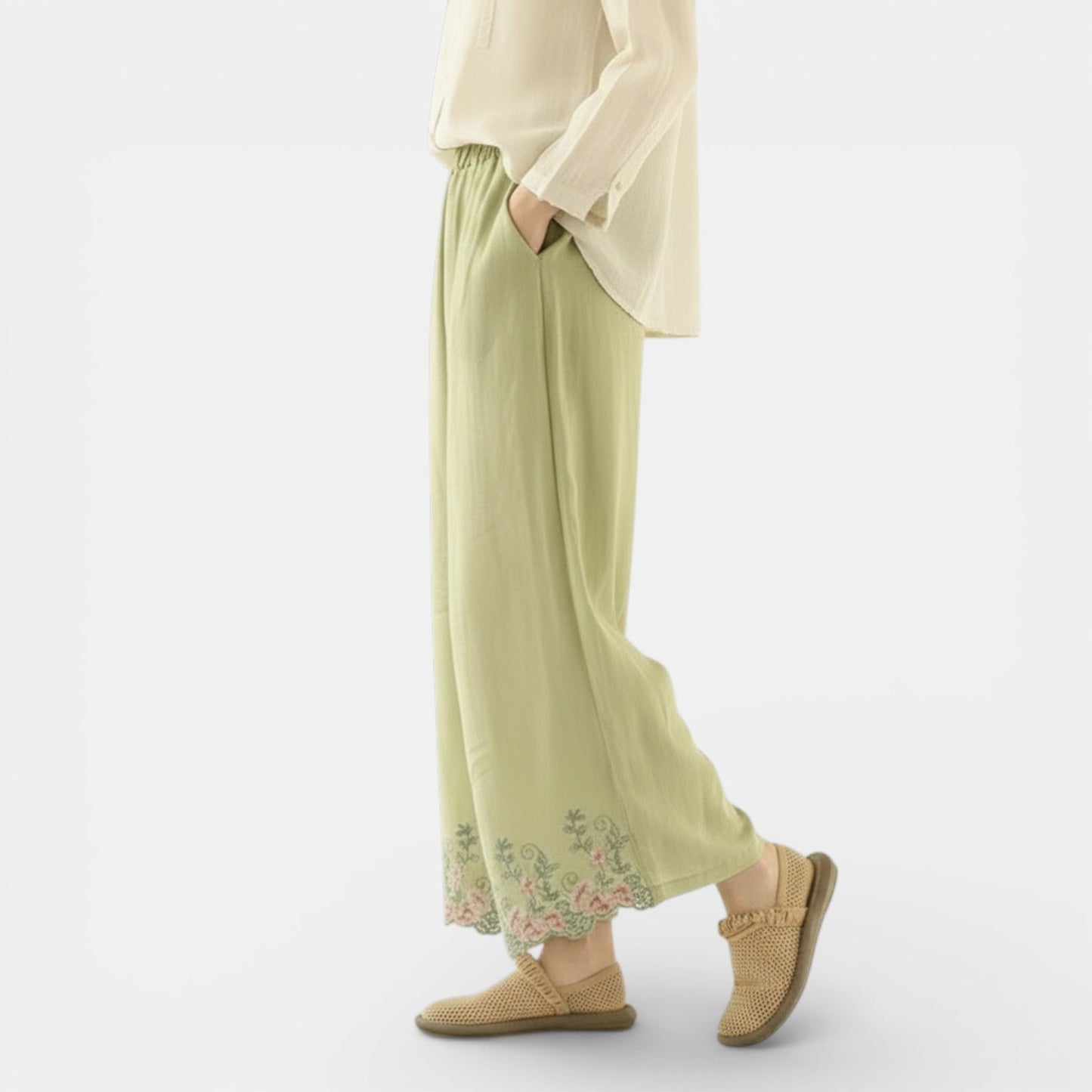Pantalones Anchos de Lino y Algodón Mujer Verano
