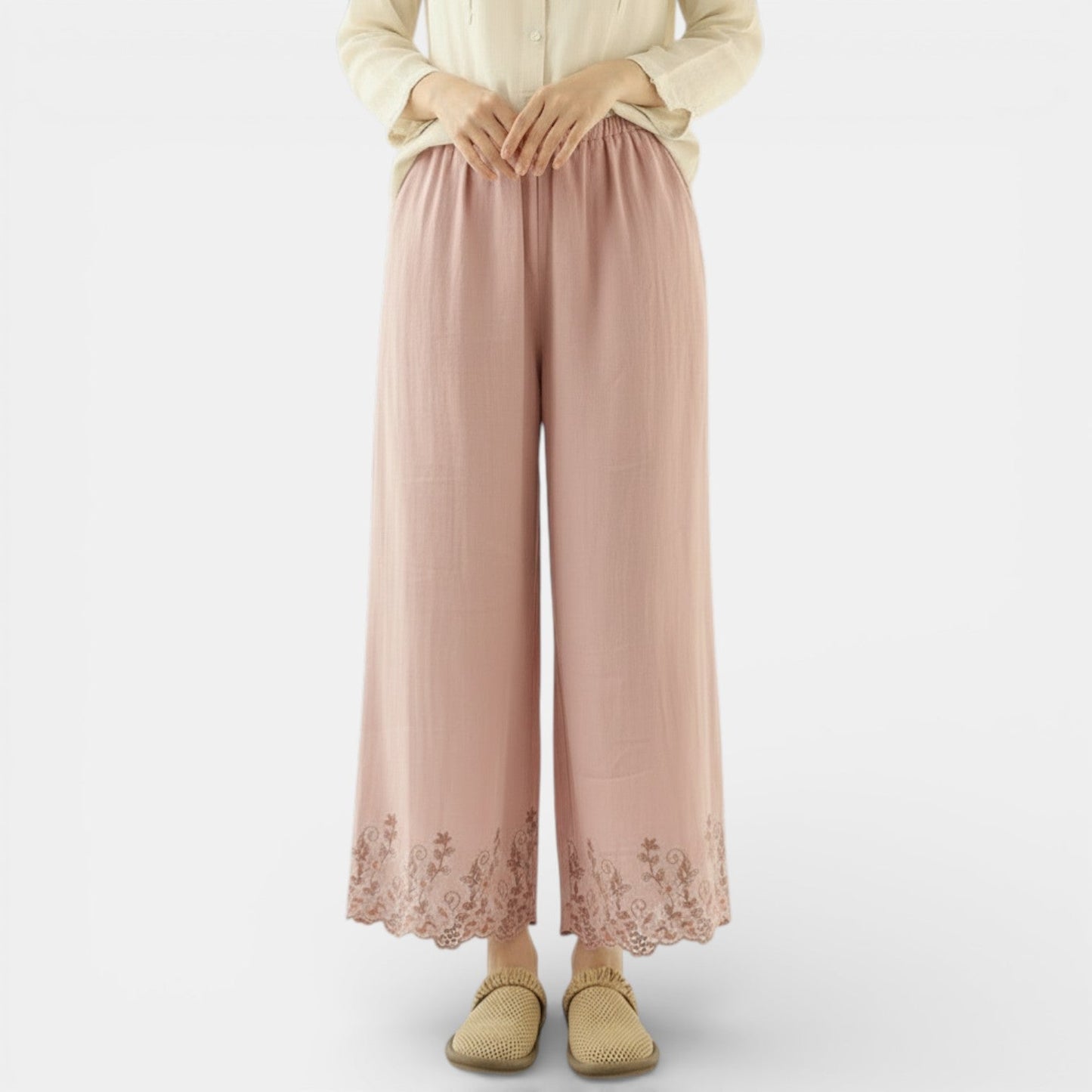 Pantalones Anchos de Lino y Algodón Mujer Verano
