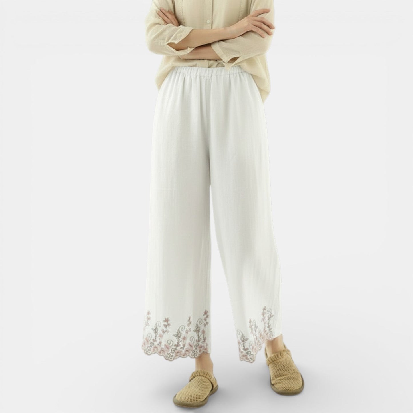 Pantalones Anchos de Lino y Algodón Mujer Verano