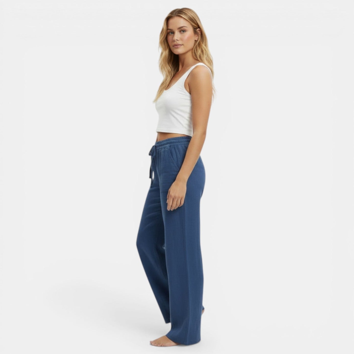 Pantalones de Lino Mujer Pierna Ancha