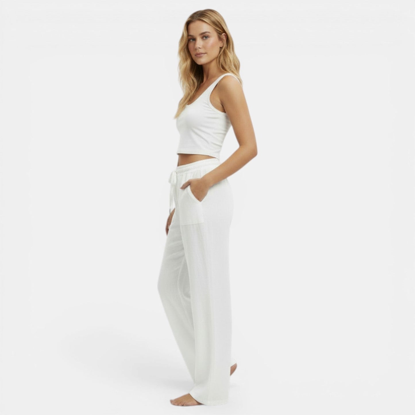 Pantalones de Lino Mujer Pierna Ancha