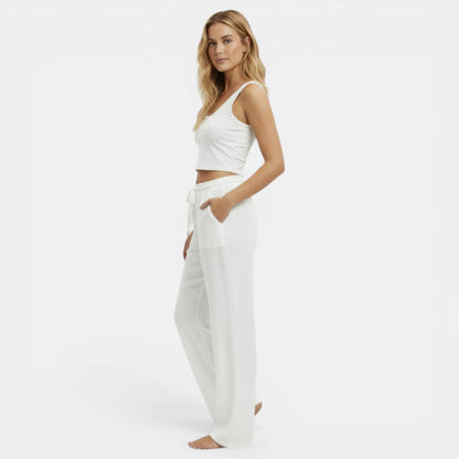 Pantalones de Lino Mujer Pierna Ancha
