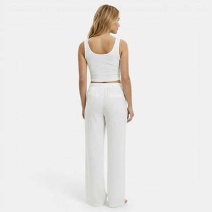 Pantalones de Lino Mujer Pierna Ancha