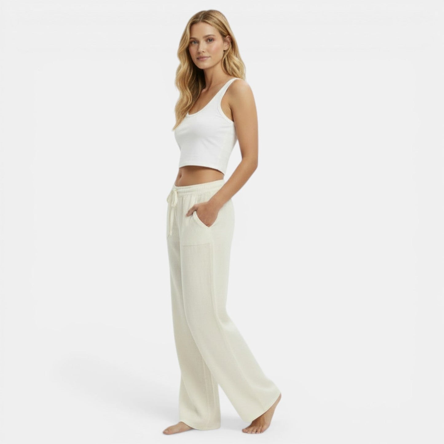 Pantalones de Lino Mujer Pierna Ancha